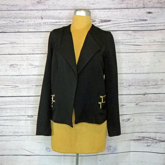Chico's Black Open Jacket with Gold Zipper Detail size 4/ Chicos size 0/ Small - Picture 1 of 8